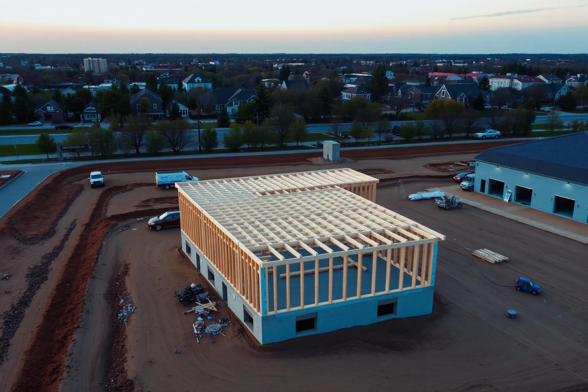 Aerial view of an active Indianapolis residential construction site